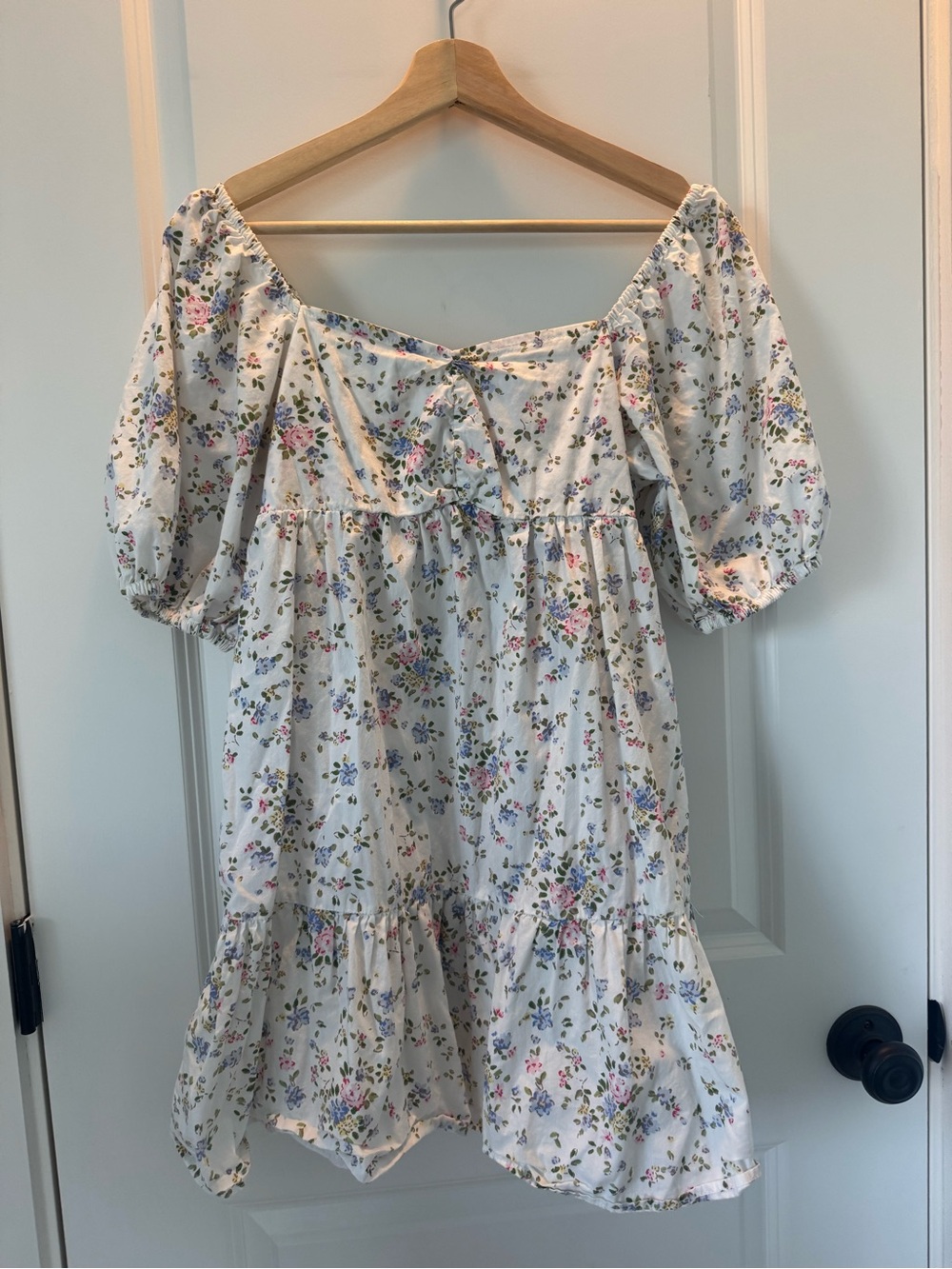 Billabong White Mini Dress with Green, Blue and Pink Floral Print
